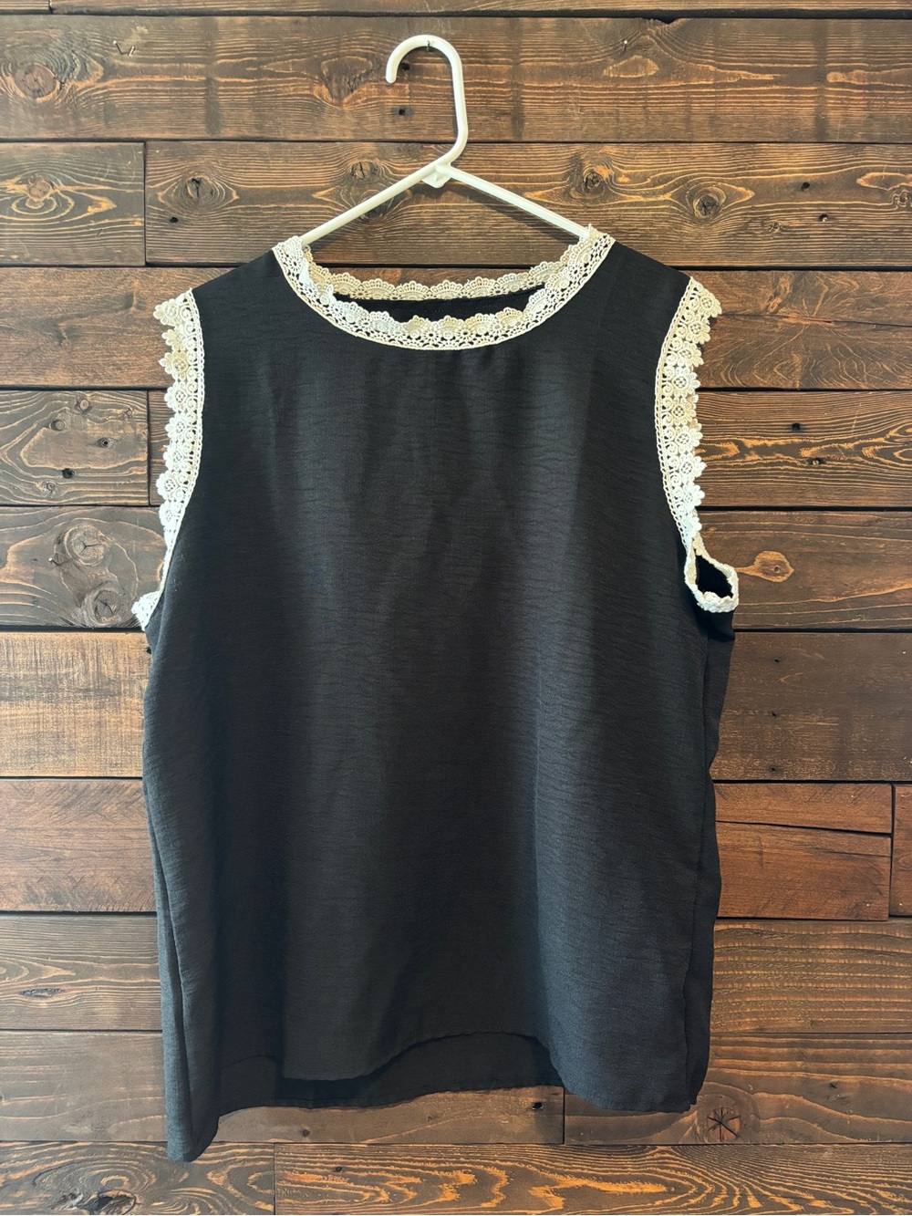 Black Lace-Trim Sleeveless Top - Women's